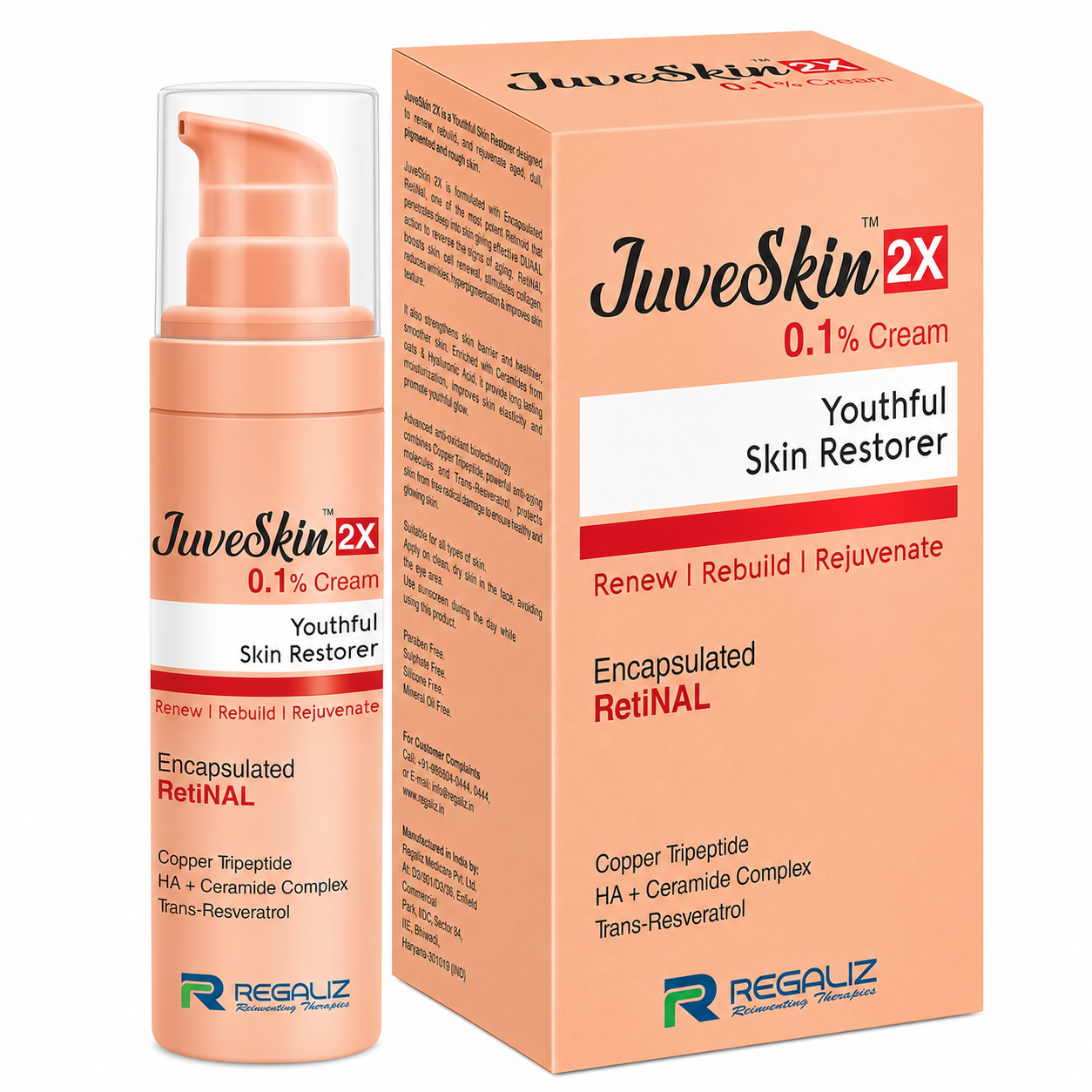 egaliz JuveSkin 2X 0.1% Retinal Night Cream | Encapsulated Retinal, Copper Tripeptide, Hyaluronic Acid, Ceramide Complex & Trans-Resveratrol | Smooth & Even-Toned Skin | 30 ml