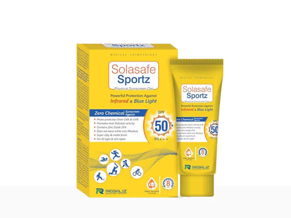 regaliz Solasafe Sportz Physical Sunscreen Gel SPF 50+ PA+++ 50g